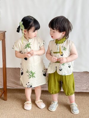 y1235 - CNY Style Panda Outfit For Baby Boys Set & Dress - Image 3