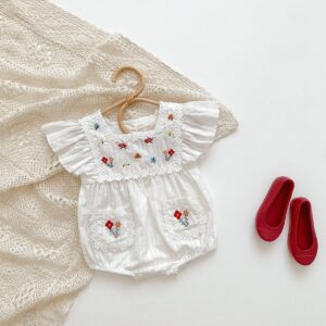 y1221 - Embroidery Flower Pocket Romper With Socks - 图片 3