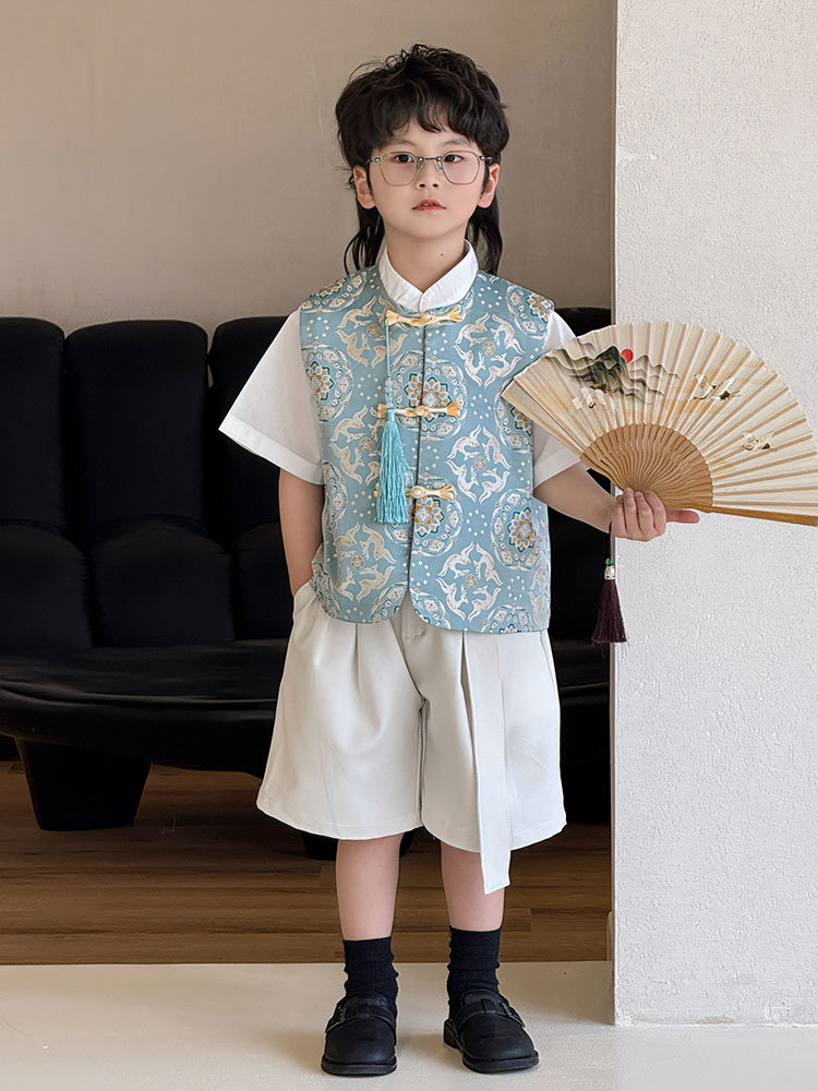 y1305 - CNY White Blue 3 in 1 Suit