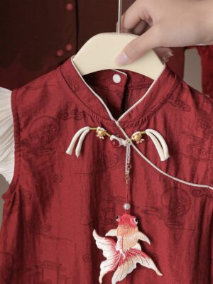 y1299 - CNY Red Goldfish Dress - 图片 3