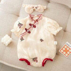 y1222 - CNY Red Flower Romper With Headband