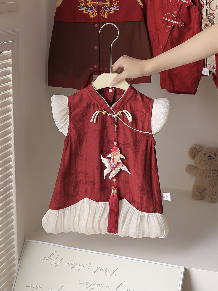 y1299 - CNY Red Goldfish Dress