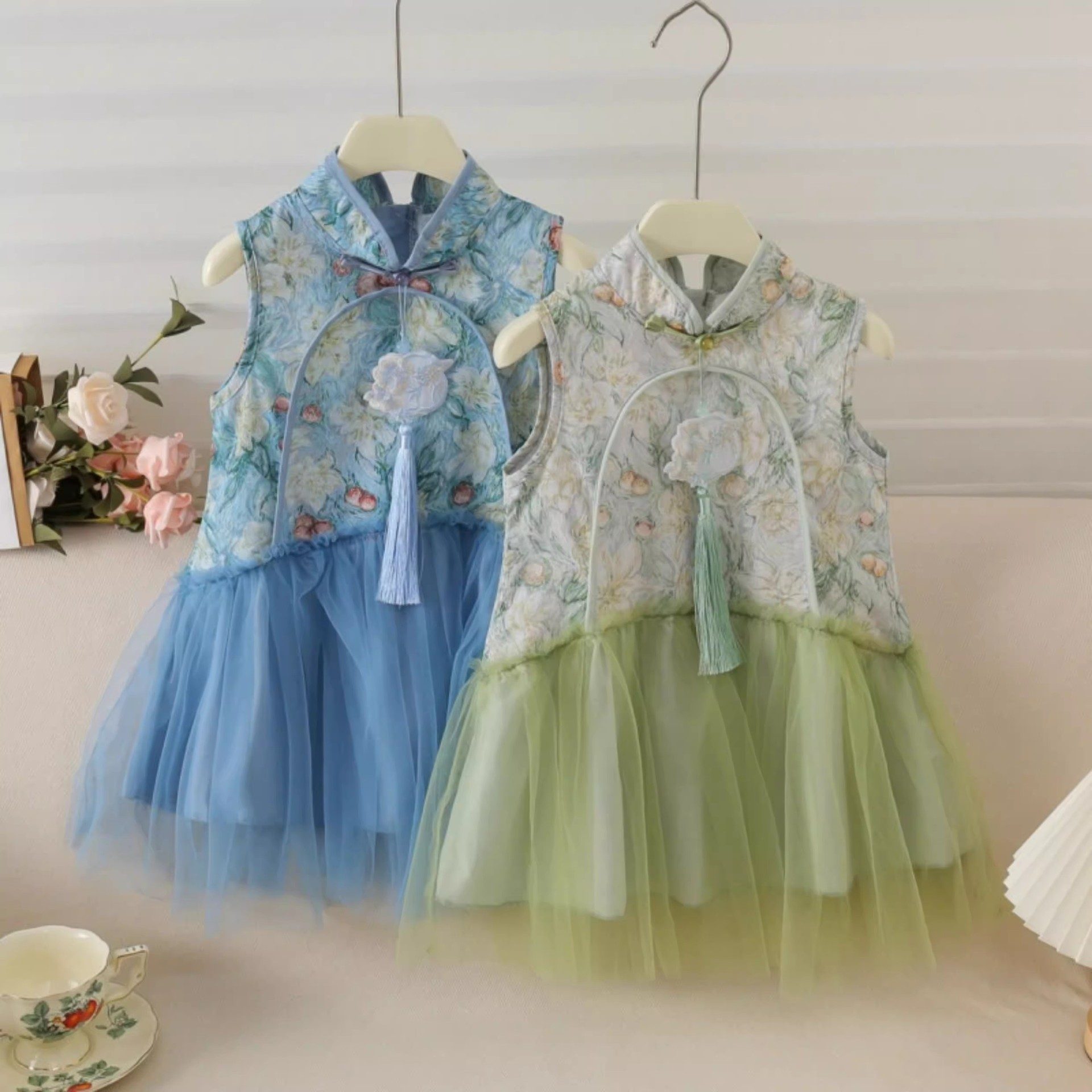 y1169 - CNY Blue & Green Patchwork Dress - 图片 7