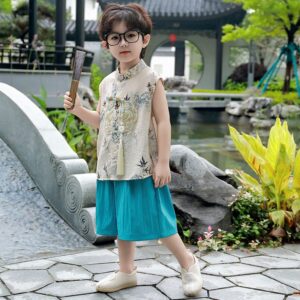 y1303 - CNY Beige Bamboo Suit - Image 3