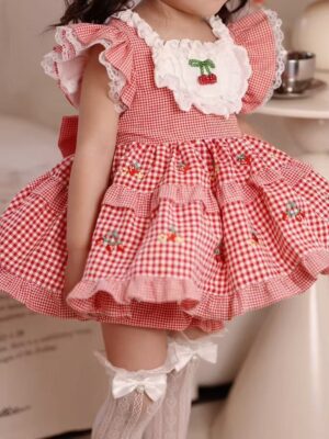 y1323 - CNY Red Cherry Plaid Lolita Suit - 图片 9