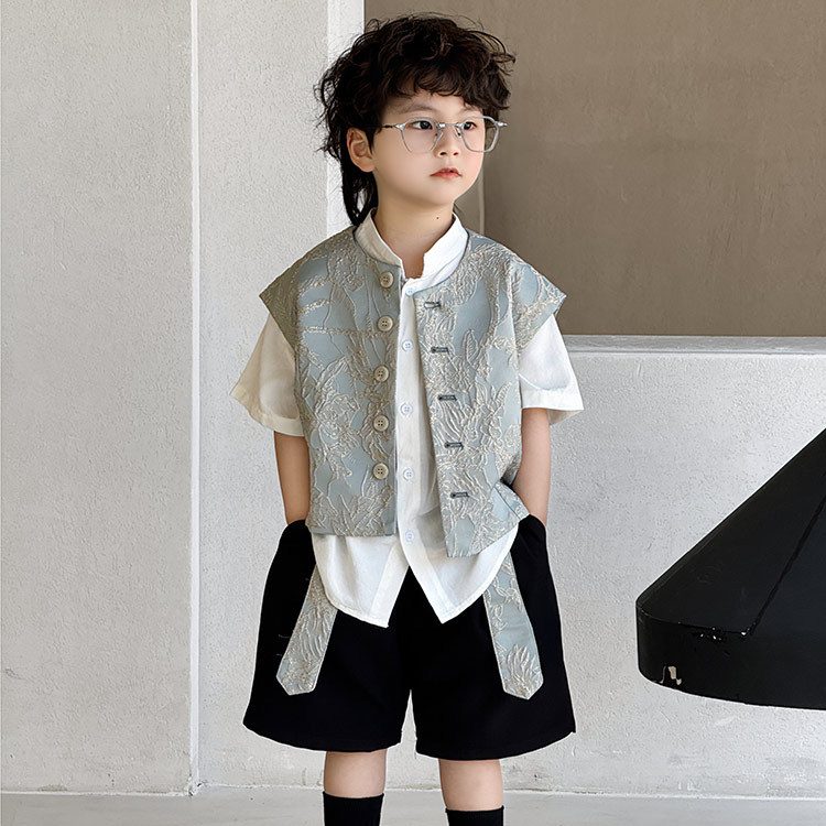 y1304 - CNY Blue Embroidered Vest 3 in 1 suit - 图片 2