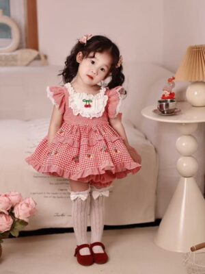 y1323 - CNY Red Cherry Plaid Lolita Suit - 图片 2