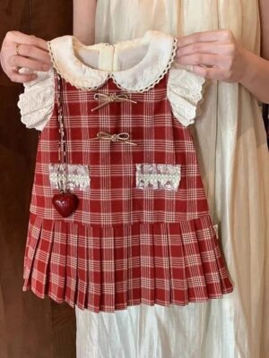 y1256 - Unique Girls Red Plaid Dress