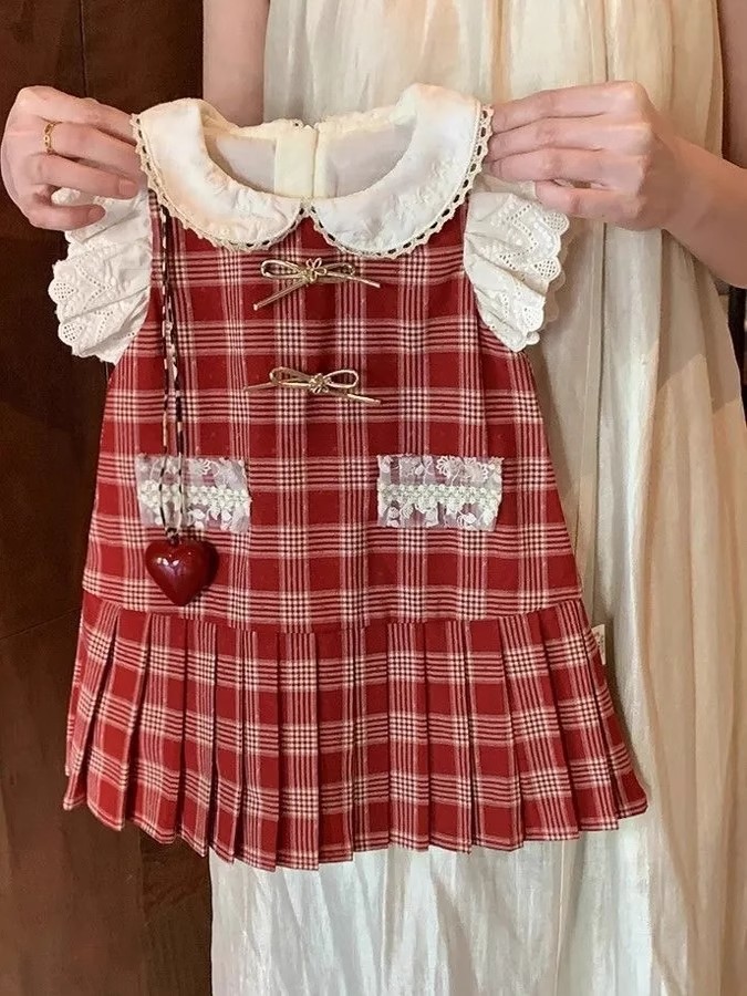 y1256 - Unique Girls Red Plaid Dress
