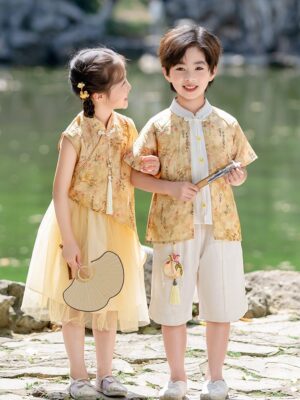 y1234 - CNY Bamboo Print Cheongsam Dress & Set - Image 5