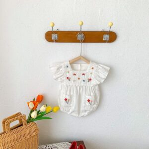 y1221 - Embroidery Flower Pocket Romper With Socks - 图片 2