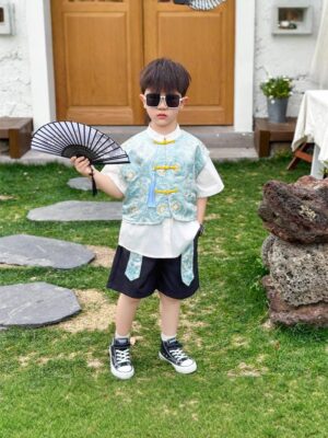 y1250 - CNY Three-Piece Short-Sleeve Tang Suit With Vest - 图片 3