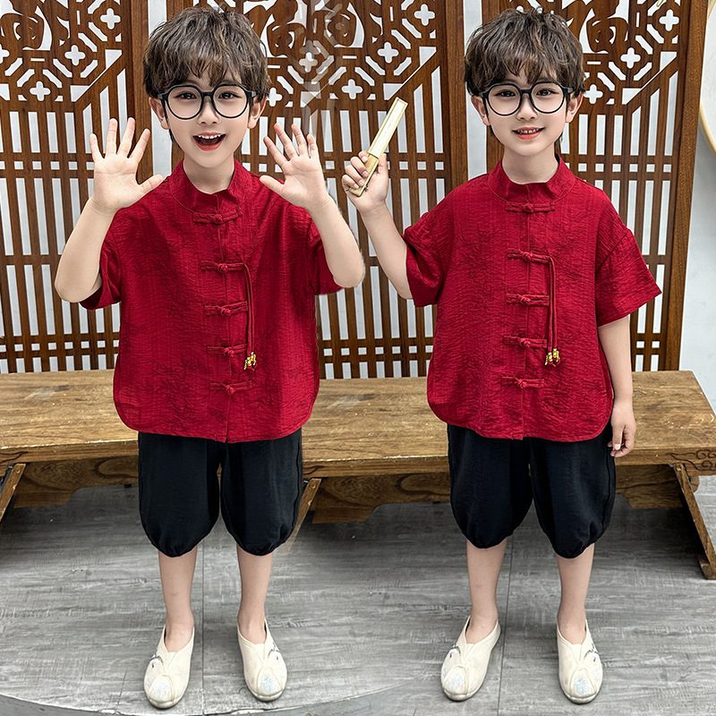 y1300 - CNY Red Bamboo Cheongsam Suit - 图片 1