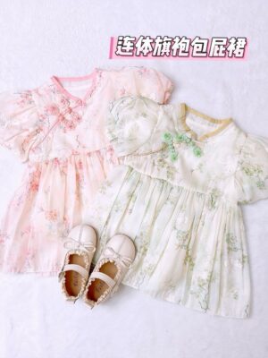 y1308 - Pink & Green Butterfly Peach Blossom Dress - 图片 4