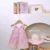 y1357 - Pink Blue Stripe Dress With Hat - Image 1