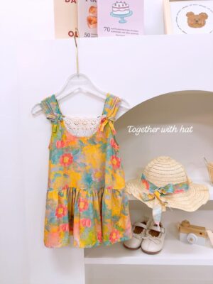 y1358 - Colorful Flower Lace Dress With Hat