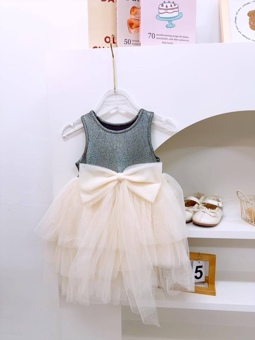 y1360 - Grey White Mesh Dress