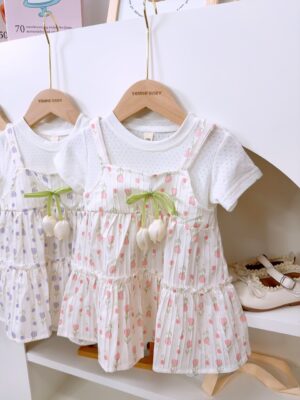 y1361 - Color Tulip Dress Faux Two-piece Dress - 图片 2