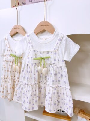 y1361 - Color Tulip Dress Faux Two-piece Dress - 图片 3