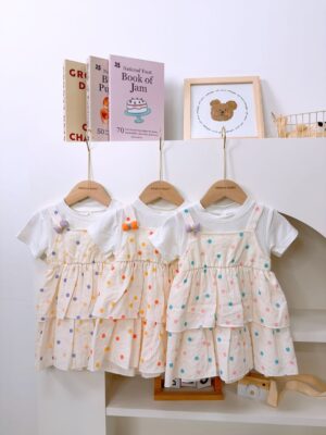 y1371 - Color Polka Dot Faux Two-piece Dress