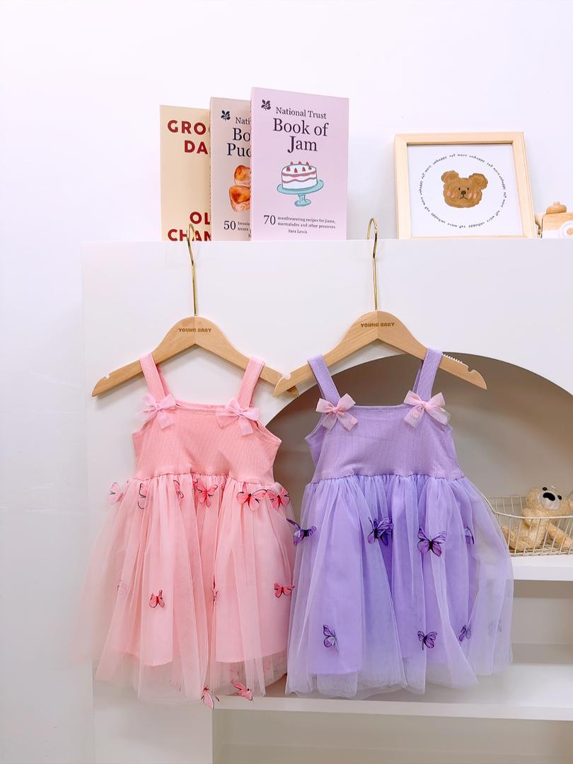 y1375 - 3D Butterfly Camisole Mesh Dress