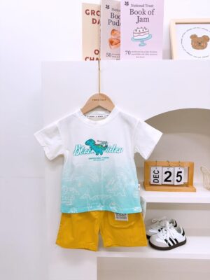 y1383 - Dinosaur Yellow Short Pant Set - 图片 2