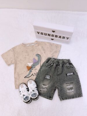 y1384 - 3D Dinosaur Short Jean set - 图片 2