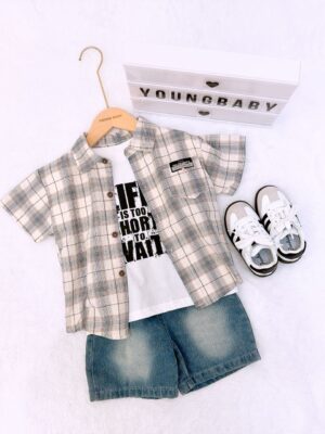 y1388 - Plaid Shirt 3 in 1 Set