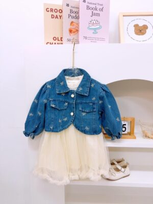 y1397 - Denim Jacket And Long Sleeves Mesh Dress - 图片 2