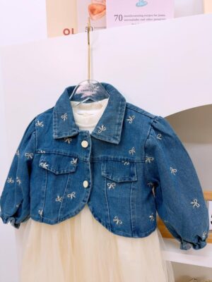y1397 - Denim Jacket And Long Sleeves Mesh Dress - 图片 3