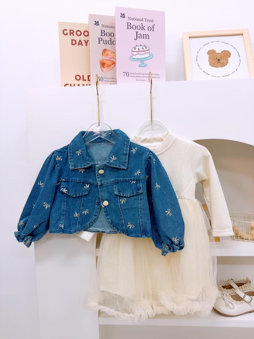 y1397 - Denim Jacket And Long Sleeves Mesh Dress