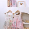 y1434 - Pink & Cream Butterfly Sling Dress - 图片 1
