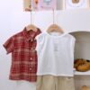 y1436 - Color Plaid Shirt 3 in 1 Set - 图片 4