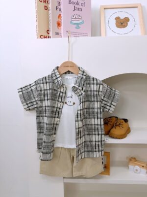 y1437 - Smile Black Plaid 3 in 1 Set - 图片 3