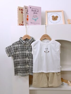 y1437 - Smile Black Plaid 3 in 1 Set - 图片 1