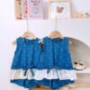 y1461 - Ribbon Sleeveless Denim Set - 图片 1