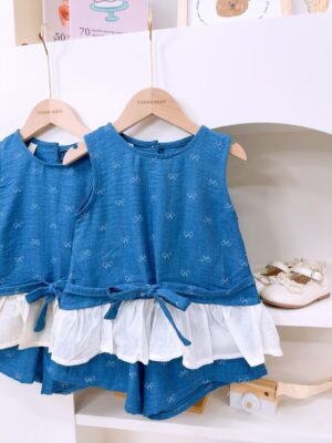 y1461 - Ribbon Sleeveless Denim Set - 图片 3