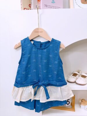 y1461 - Ribbon Sleeveless Denim Set - 图片 2