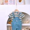 y1465 - Bear Ear Stripe Overall Set - Image 1
