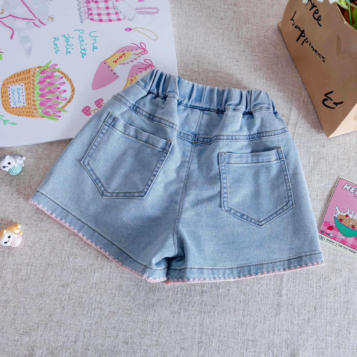 y1335 - Ribbon Denim Short Jean - 图片 3