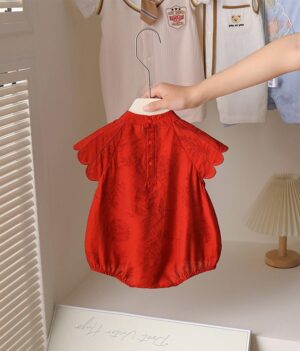 y1354 - CNY Baby Girl Red Bamboo Romper - 图片 3