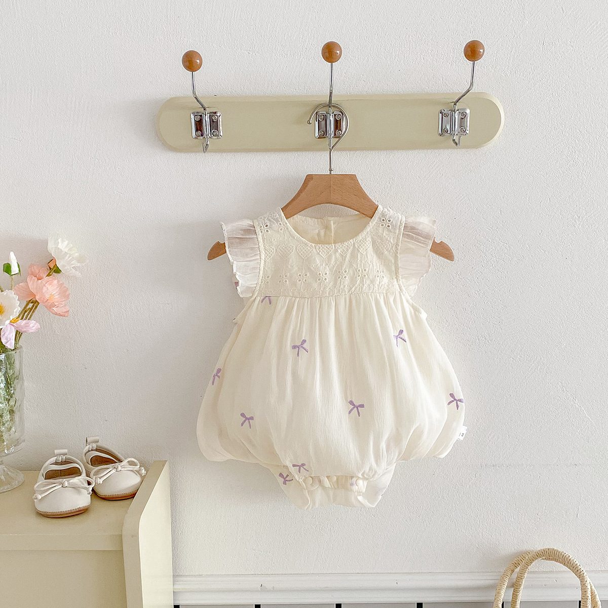 y1416 - Purple Ribbon Flying Sleeves Romper - 图片 1