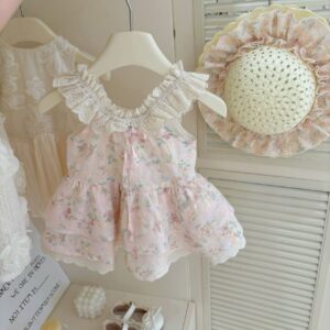 y1348 - Floral Lace Dress With Hat