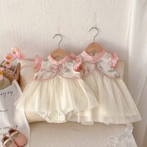 y1413 - CNY Embroidery Flying Sleeves Romper & Dress - 图片 2