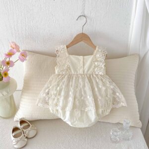 y1340 - Apricot Lace Embroidery Flower Romper - 图片 4
