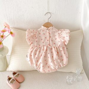 y1414 - CNY Red Floral Puff Sleeves Romper - 图片 4