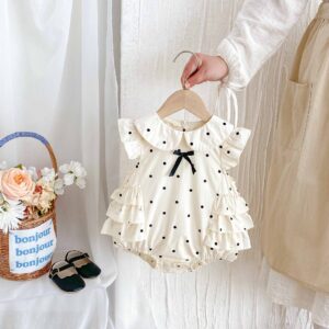 y1342 - Polka Dot Apricot Romper - Image 2