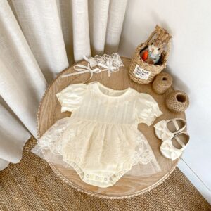y1338 - Beige Lace Flowers Romper