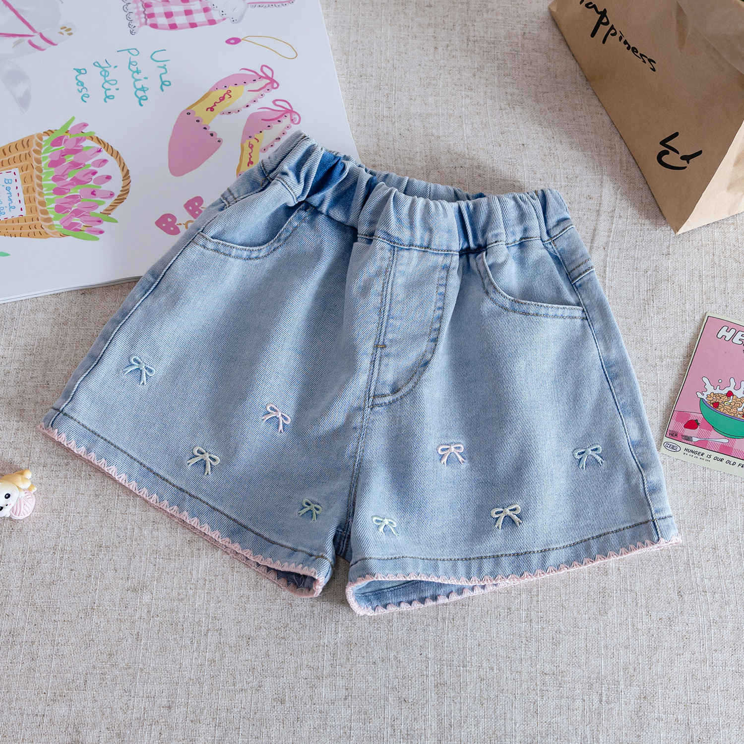 y1335 - Ribbon Denim Short Jean - 图片 1