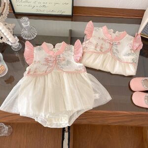 y1413 - CNY Embroidery Flying Sleeves Romper & Dress - 图片 4